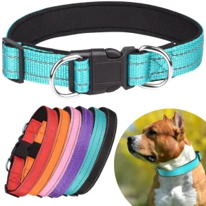 Reflective Dog Collar,Soft Neoprene Padded Breathable Nylon Pet Collar Adjustable  Medium Large Dogs, Neck 25-60 Centimeter