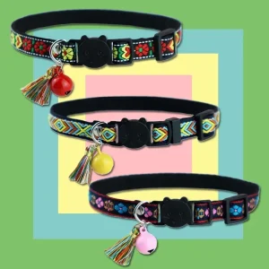 Adjustable cat collar with tassels and bells